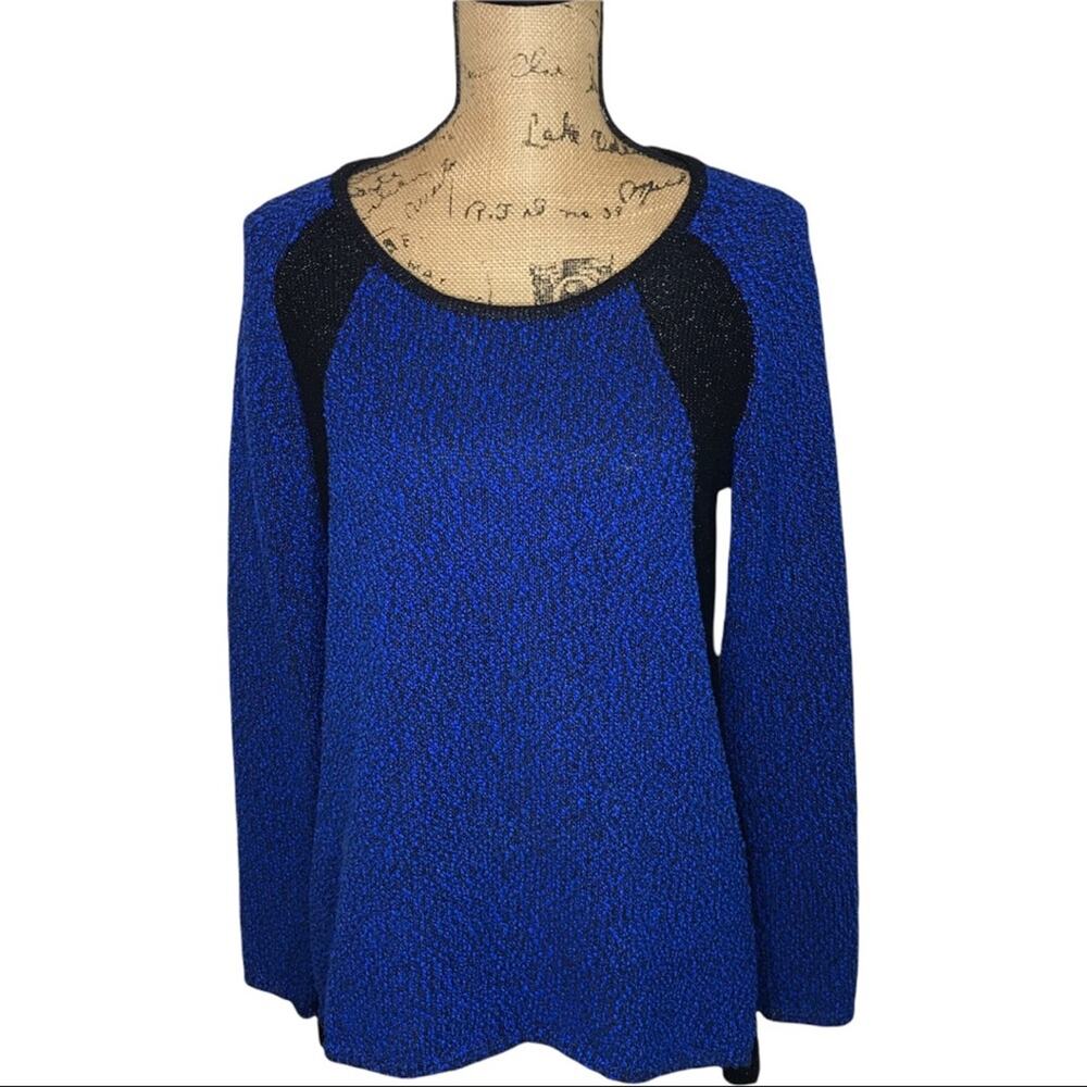 Calvin Klein Size Small Hi-Low Color Block Sweater-Blue with Black Metallic